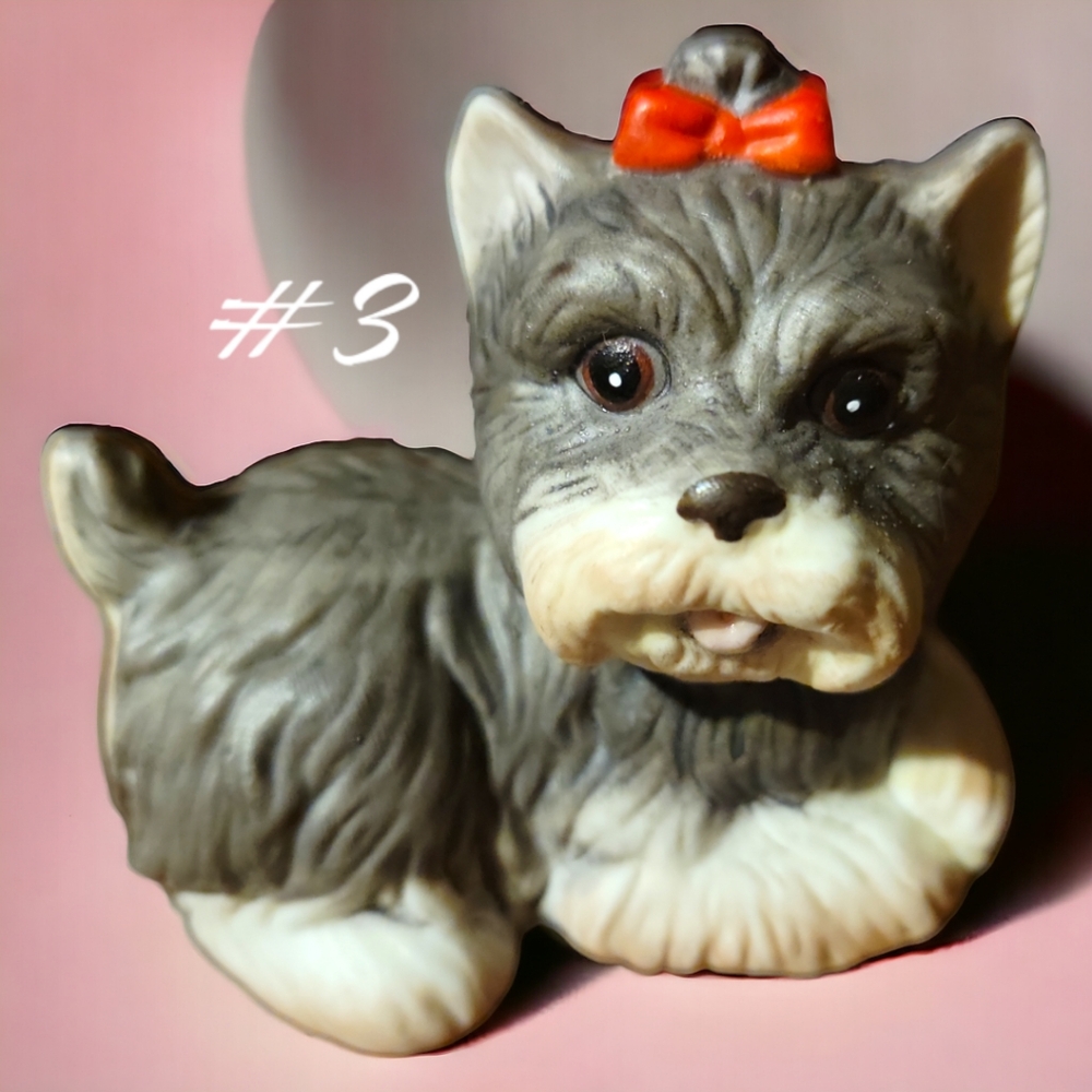 Vtg Homco Porcelain Yorkshire Yorkie Puppy Dog Figurine Gray Red Bow #1475